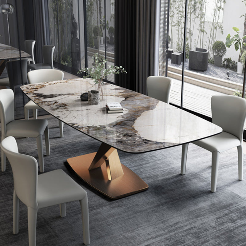 Mesa de comedor gris con forma rectangular Glam, mesa de comedor de cocina de piedra sinterizada con base de pedestal