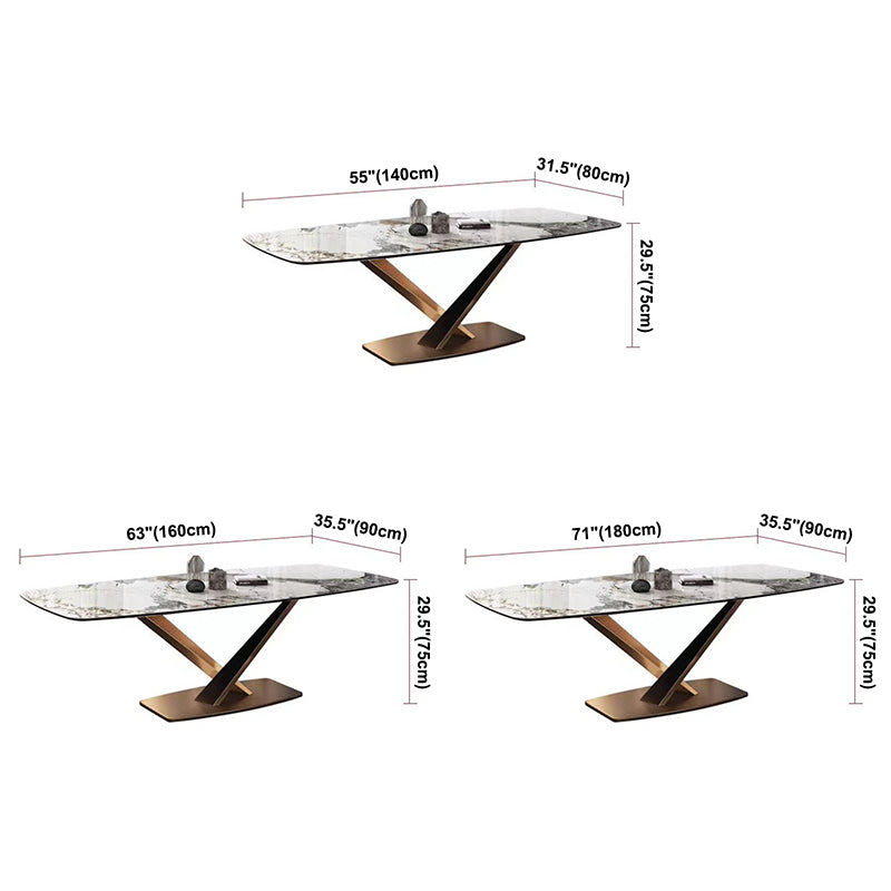 Mesa de comedor gris con forma rectangular Glam, mesa de comedor de cocina de piedra sinterizada con base de pedestal