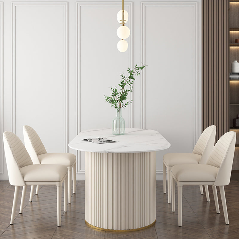 Traditional Luxury Oval Dining Table Sintered Stone Table with White Double Pedestal for Dining Room