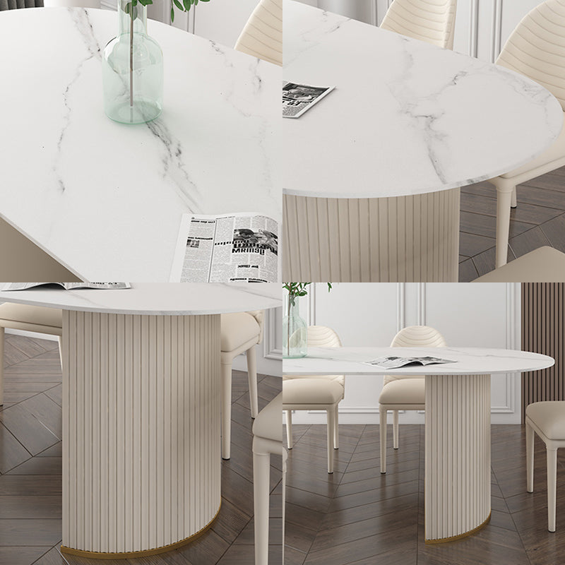 Traditional Luxury Oval Dining Table Sintered Stone Table with White Double Pedestal for Dining Room