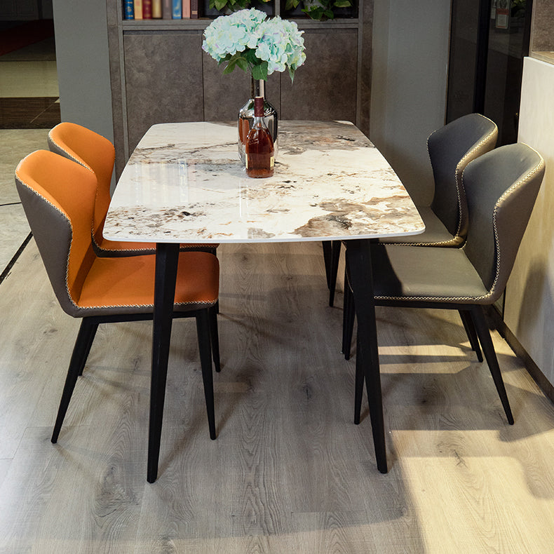 Tavolo da pranzo in pietra sinterizzato moderno beige tavolo da pranzo a forma di rettangolo con 4 gambe