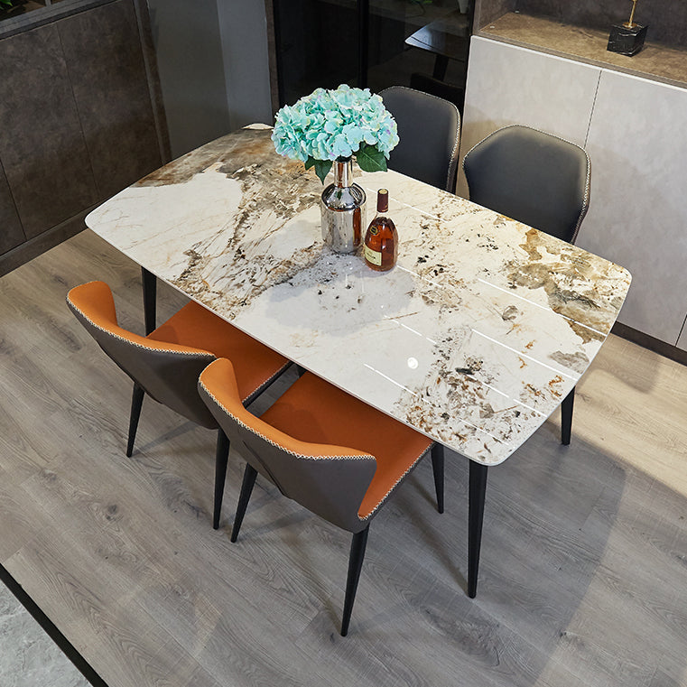 Tavolo da pranzo in pietra sinterizzato moderno beige tavolo da pranzo a forma di rettangolo con 4 gambe