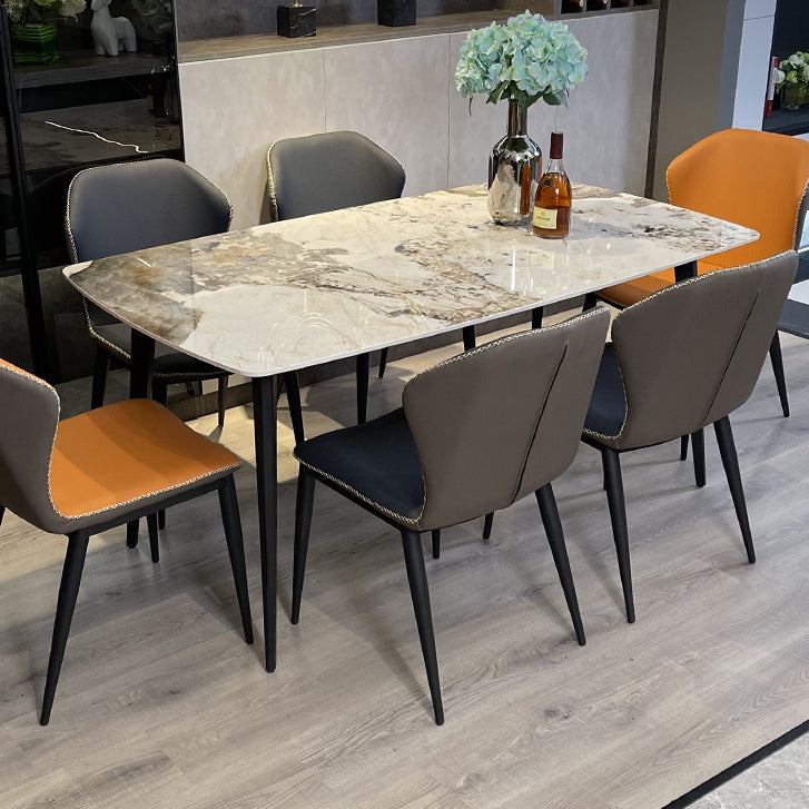 Tavolo da pranzo in pietra sinterizzato moderno beige tavolo da pranzo a forma di rettangolo con 4 gambe