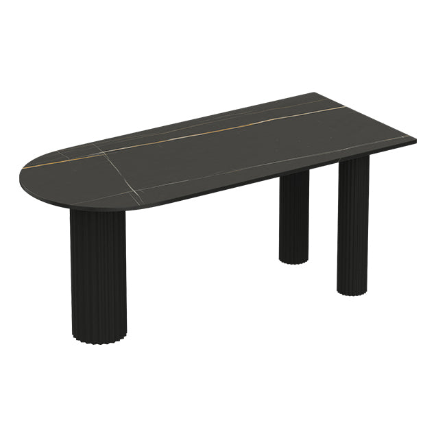 Solid Wood Legs Contemporary Free Form Dining Table Sintered Stone Dining Table for Kitchen