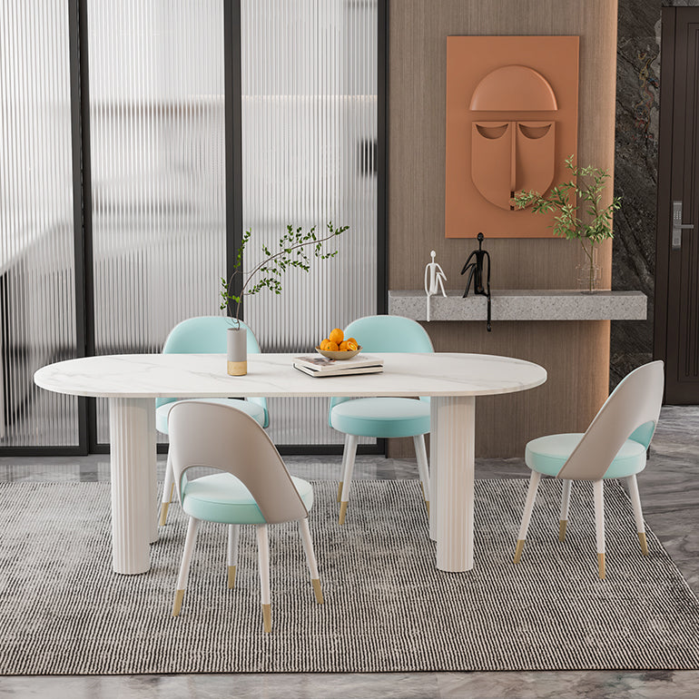 Solid Wood Legs Contemporary Free Form Dining Table Sintered Stone Dining Table for Kitchen