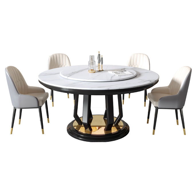 Moderner Stil Sintered Stone Esstisch einzelner Sockel Basis runder Tisch mit Plattenspieler