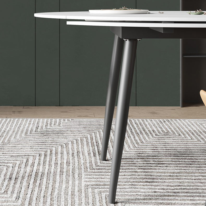 Extendable Round Dining Table Modern Sintered Stone Top Table with 4 Legs