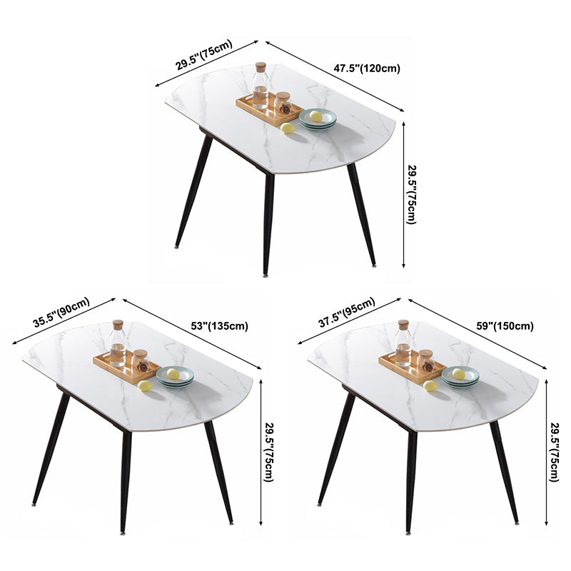Extendable Round Dining Table Modern Sintered Stone Top Table with 4 Legs