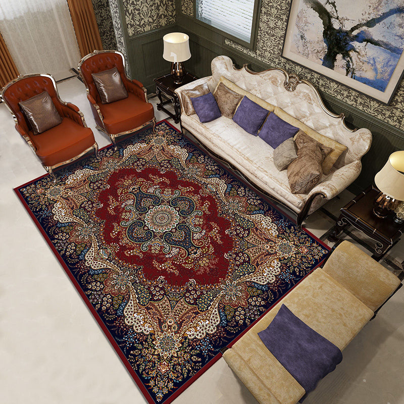 Olden Medallion Print Rug Polyester Indoor Carpet Stain Resistant Area Rug for Home Decoration