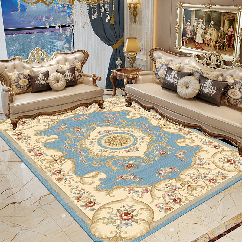 Beige Medallion Pattern Area Carpet European Polyester Area Rug Non-Slip Backing Rug for Home Decor