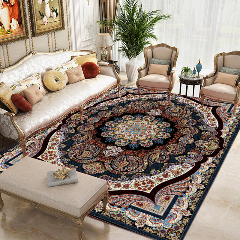 Tapis traditionnel vert Médaillon Médaillon Tapis lavable pour le salon