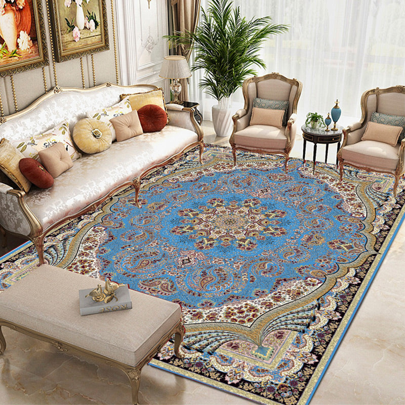 Tapis traditionnel vert Médaillon Médaillon Tapis lavable pour le salon