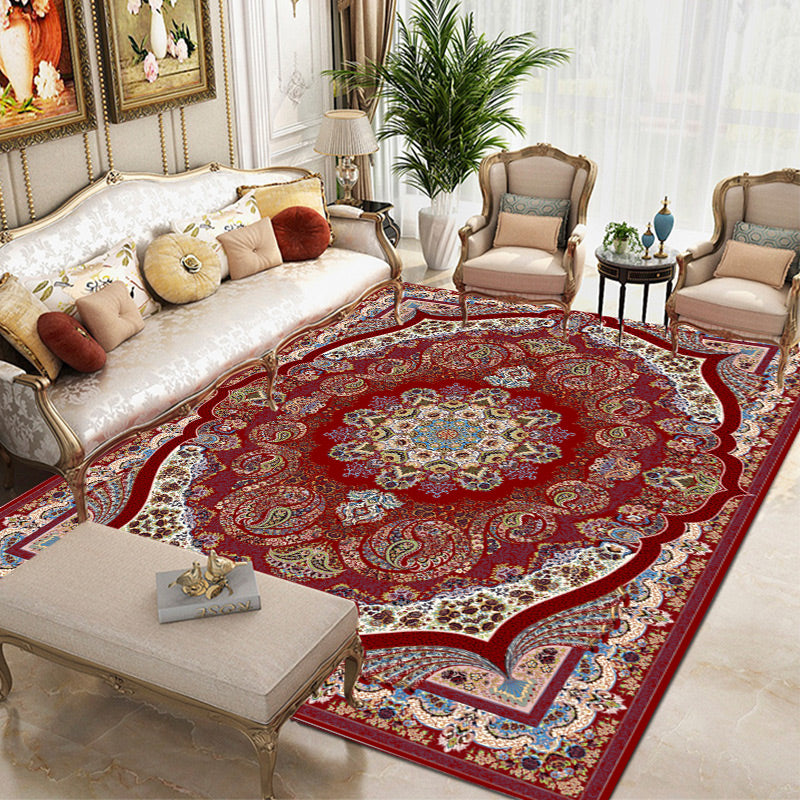 Tapis traditionnel vert Médaillon Médaillon Tapis lavable pour le salon