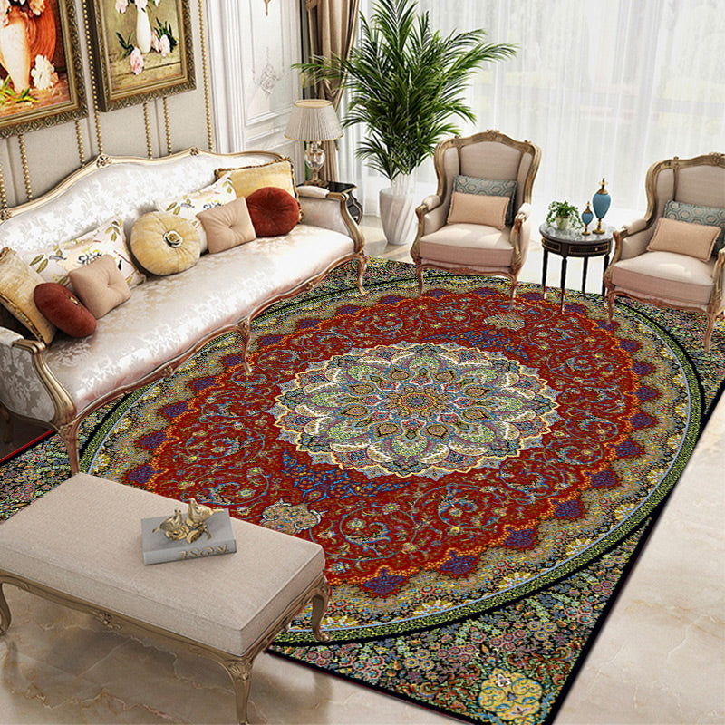 Tapis traditionnel vert Médaillon Médaillon Tapis lavable pour le salon