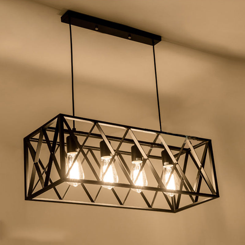 Luminaires d'éclairage d'île métallique à île en cage industrielle en noir