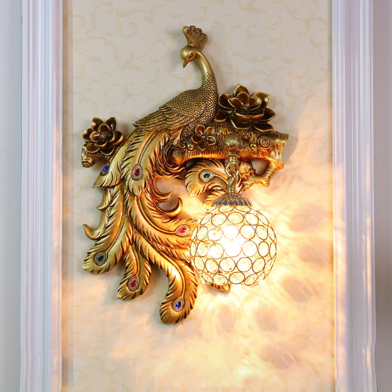 Iluminación de apliques de pared de pavo real lámpara de iluminación de pared de oro de estilo tradicional de estilo tradicional
