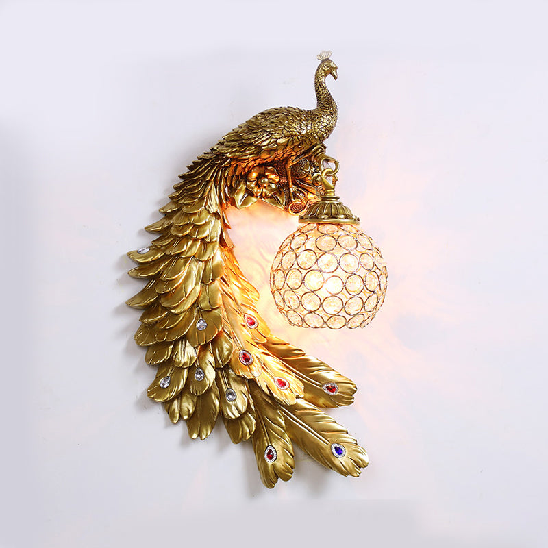 Peacock Wall Sconce Lighting Traditional Style Crystal Gold Wall Lighting Fixture