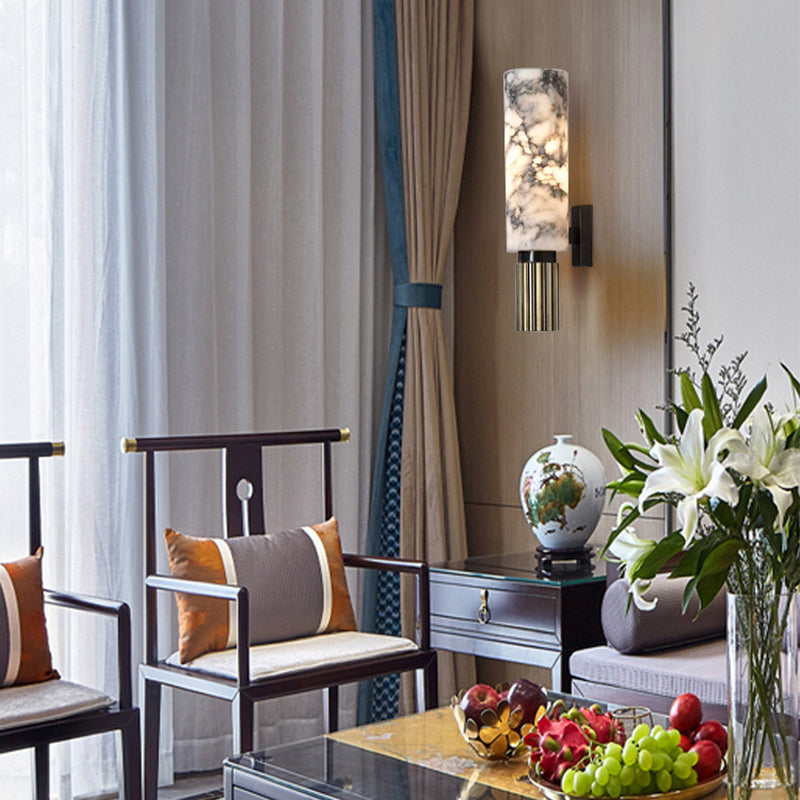 Cylinder Approche du luminaire de la lampe murale à 1 lumière moderne avec nuance de pierre blanche