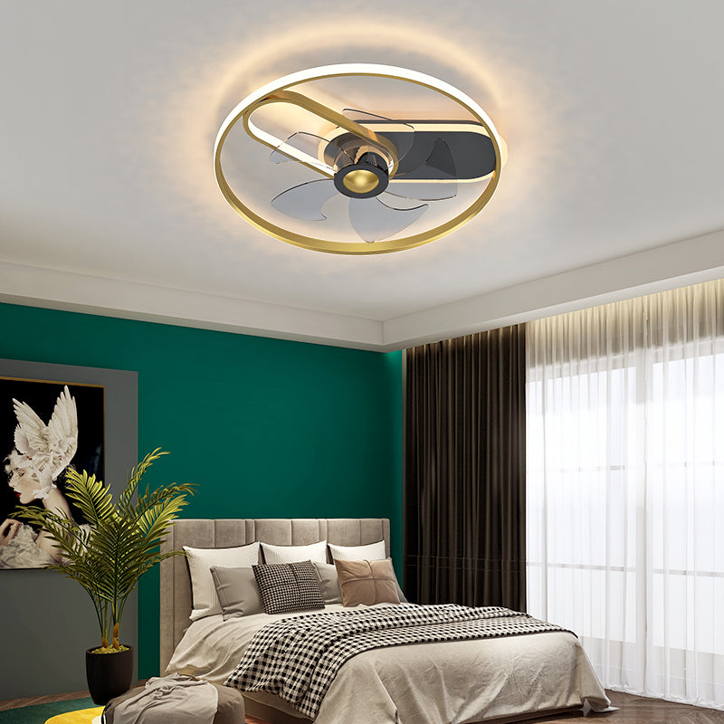 Minimalistische lineare Deckenventilator Leicht Metallic Schlafzimmer LED SEMI BUSCH MOUNTED LICHT