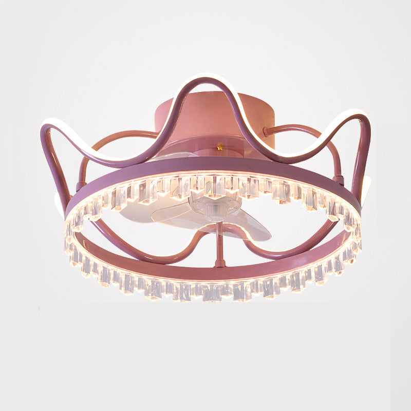 Kronenförmige Schlafzimmer Deckenventilator Lampe Acryl Moderne LED Semi Flush Light