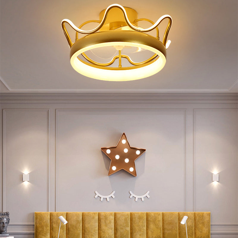 Kronenförmige Schlafzimmer Deckenventilator Lampe Acryl Moderne LED Semi Flush Light