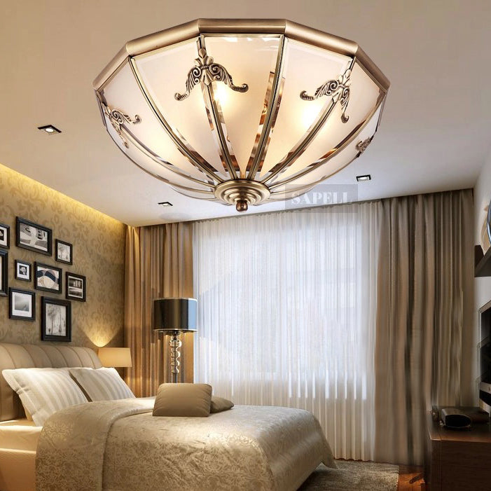 Colonial Classic Ceiling Fixture Copper Bowl Ceiling Light with White Glass Shade