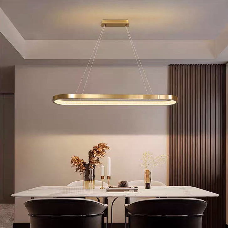 Modern Kitchen Island Lighting Oval Metal Island Light Fixture in Gold Finish