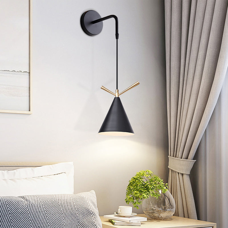 Modern Nordic Single Wall Lamp Wrought Iron Cone Hanging Wall Light for Interior Spaces