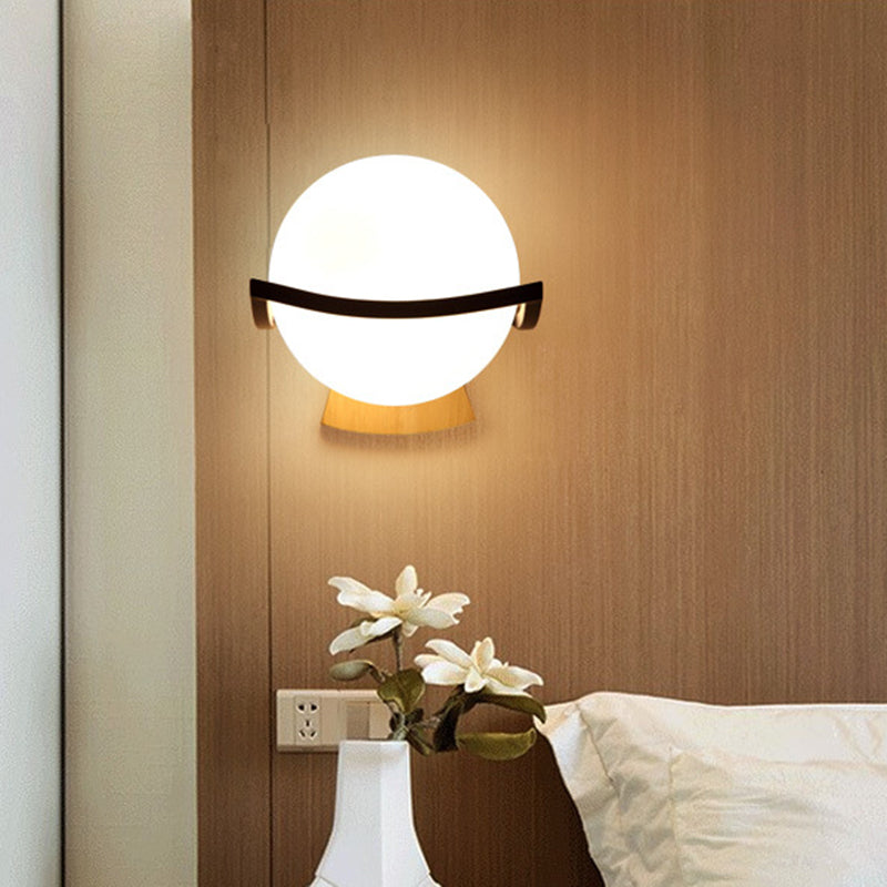 1 Light Globe Wall Sconce Lighting Modernwood Sconce Lighttures en marron
