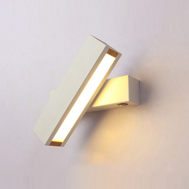 Wooden Rectangular LED Wall Lamp in Modern Simplicity Iron Rotatable Wall Sconce with Acrylic Shade