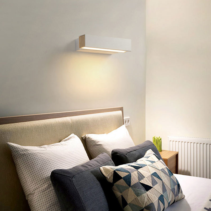 Wooden Rectangular LED Wall Lamp in Modern Simplicity Iron Rotatable Wall Sconce with Acrylic Shade