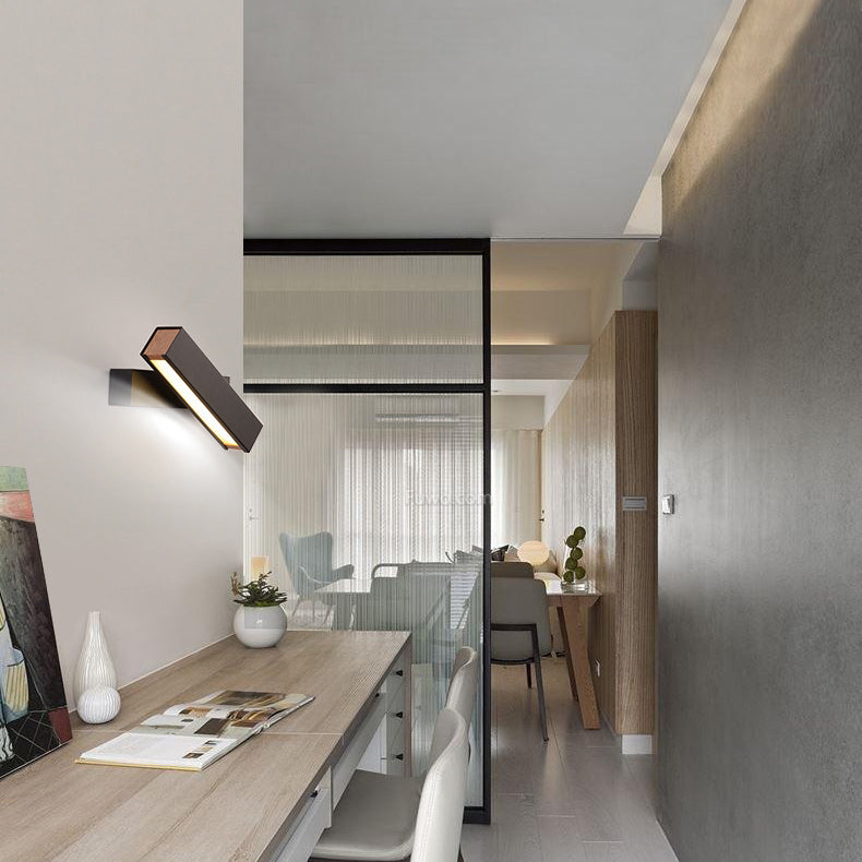 Wooden Rectangular LED Wall Lamp in Modern Simplicity Iron Rotatable Wall Sconce with Acrylic Shade