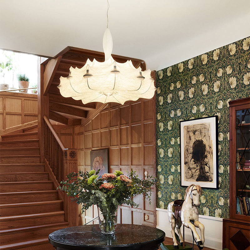 Pendante blanche en soie dans le style de luxe moderne du style de luxe à tambour en fer punaid pour les espaces intérieurs