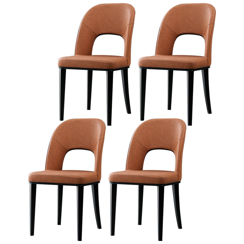 Silla de comedor contemporánea con acabado mate, respaldo abierto de cuero, silla lateral