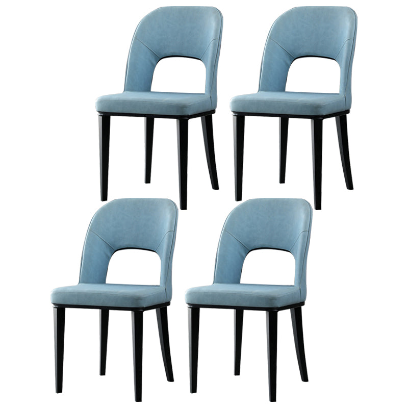 Silla de comedor contemporánea con acabado mate, respaldo abierto de cuero, silla lateral