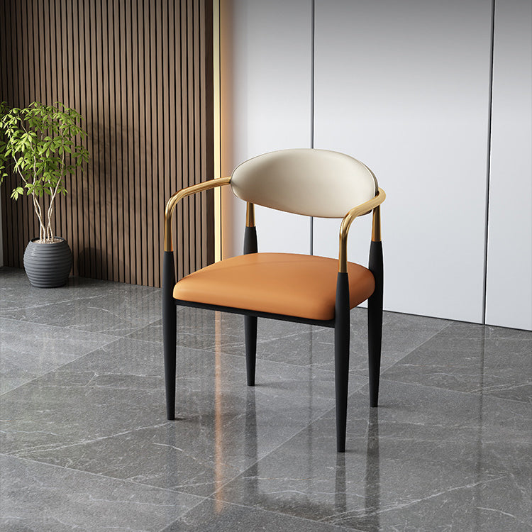 Chaise de salle à manger simple rembourrée en métal, fauteuil scandinave à dossier ouvert