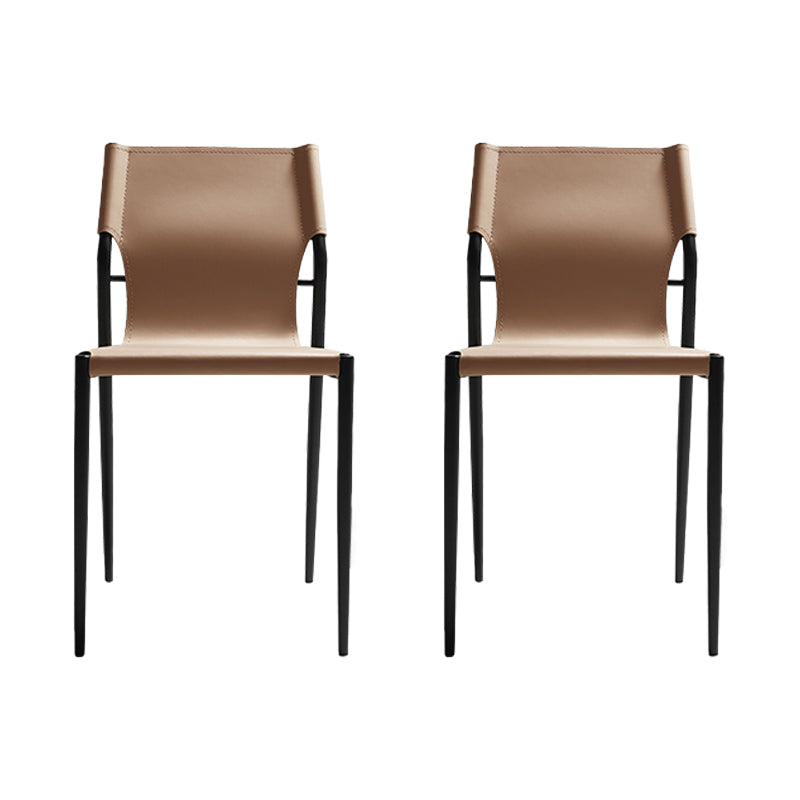 Chaise d'appoint de salle à manger contemporaine en cuir, finition mate, dossier solide (Ensemble de 2)
