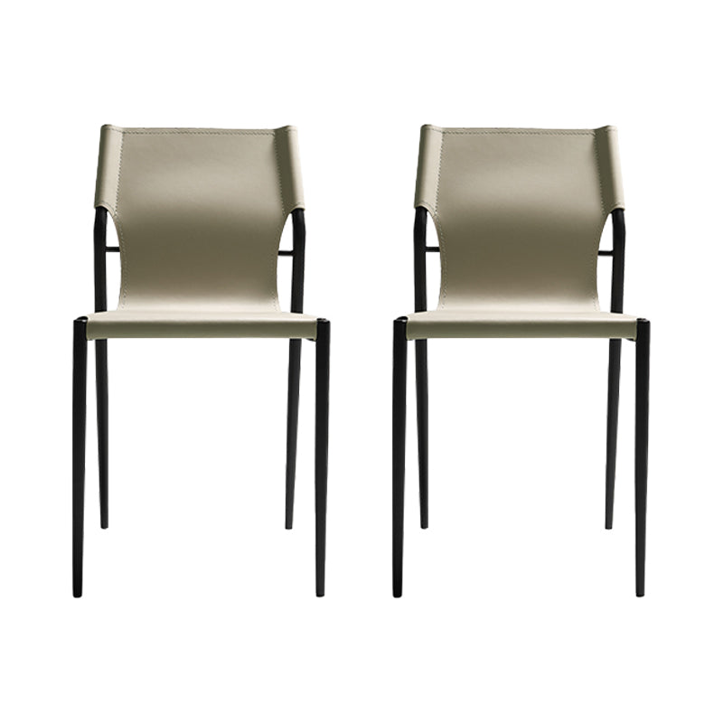 Silla auxiliar de comedor de cuero contemporánea con acabado mate y respaldo sólido (juego de 2)