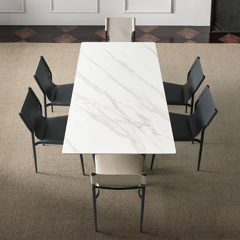 Silla auxiliar de comedor de cuero contemporánea con acabado mate y respaldo sólido (juego de 2)