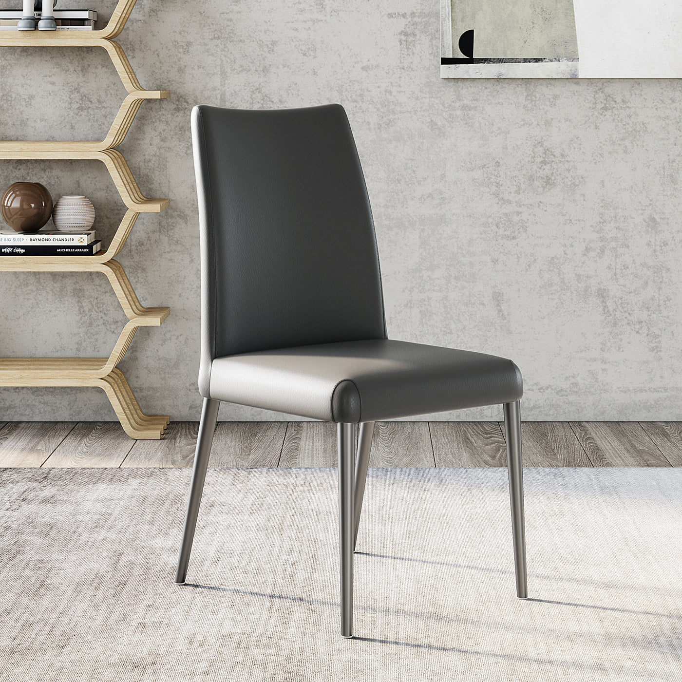 Chaise de salle à manger sans accoudoirs de style moderne, chaises de salle à manger rembourrées en cuir à dossier solide (Ensemble de 2)