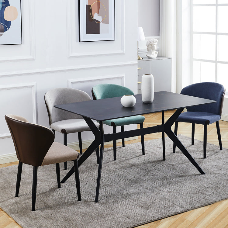 Silla lateral de comedor contemporánea con acabado mate, respaldo de cuero, silla de comedor
