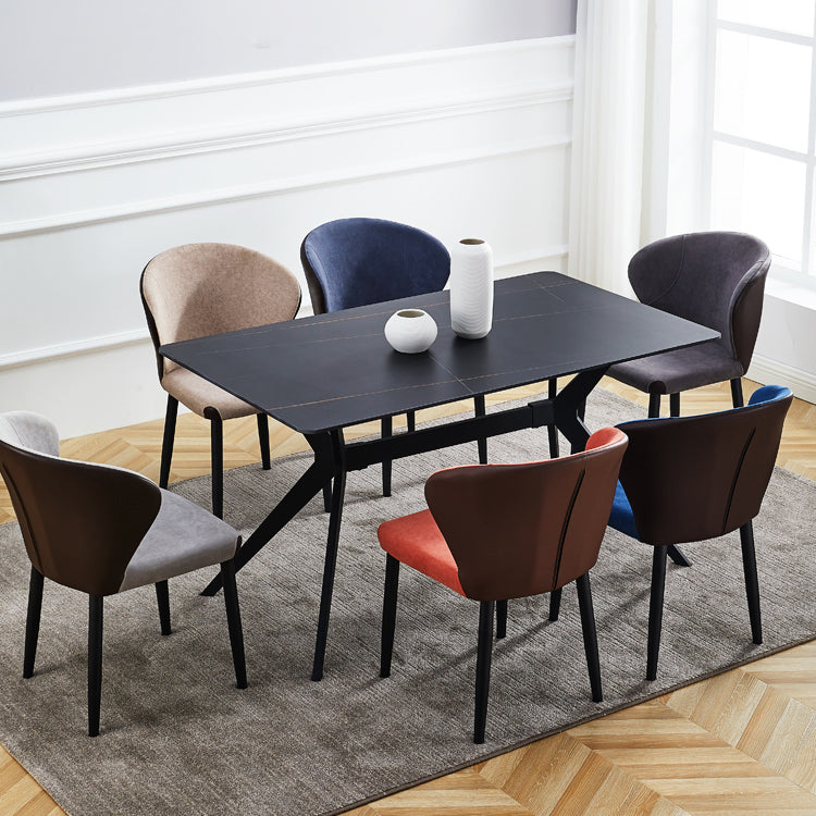 Silla lateral de comedor contemporánea con acabado mate, respaldo de cuero, silla de comedor