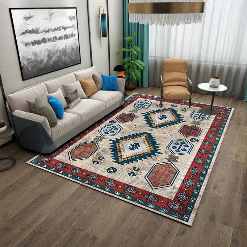 Mitte des Jahrhunderts Wohnzimmer Teppich Tribal Muster Teppich Polyester Waschbarer Teppich mit Rutsch-Rücken