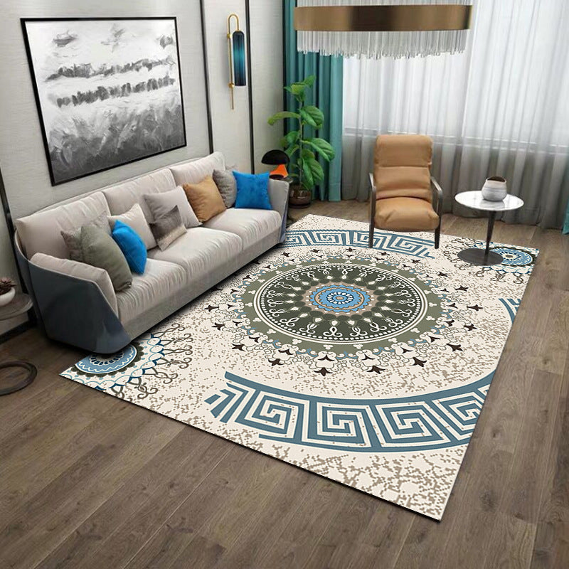 Mid-Century Living Room Carpet Tribal Pattern Rug Polyester Washable Carpet with Non-Slip Backing