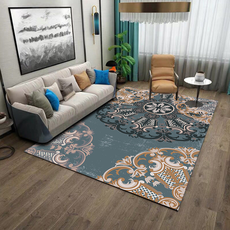 Mid-Century Living Room Carpet Tribal Pattern Rug Polyester Washable Carpet with Non-Slip Backing