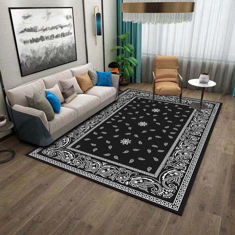 Mid-Century Living Room Carpet Tribal Pattern Rug Polyester Washable Carpet with Non-Slip Backing