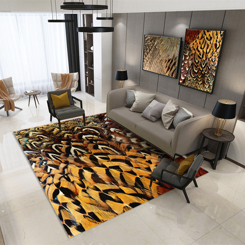 Leisure Plant Print Rug Washable Indoor Rug Living Room Polyester Carpet with Non-Slip Backing