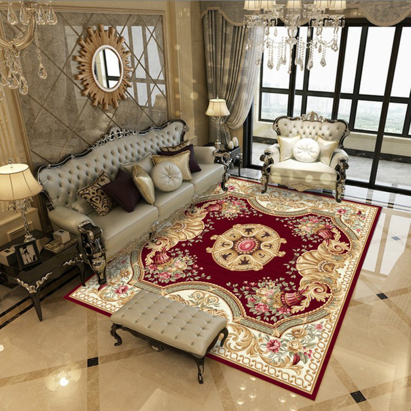 Red Graphic Rug Blending Contemporary Rug Washable Rug for Living Room