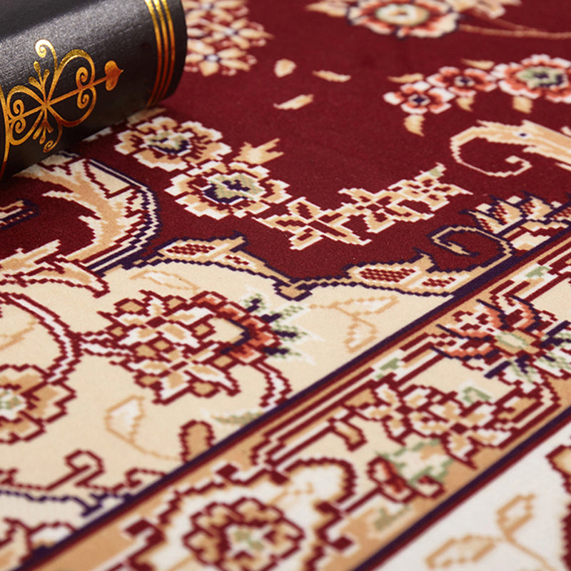 Red Graphic Rug Blending Contemporary Rug Washable Rug for Living Room