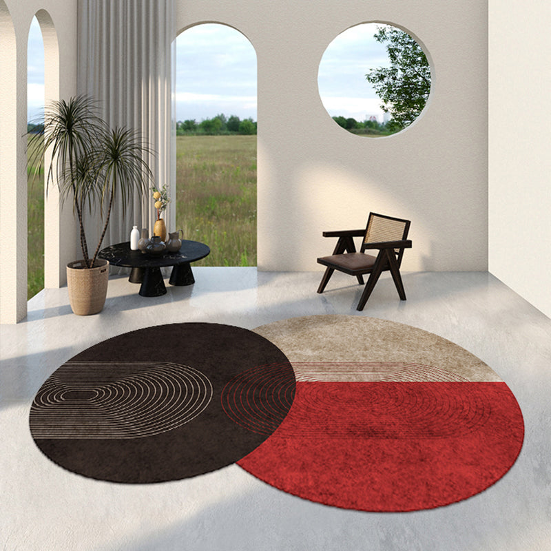 Grey Living Room Area Carpet Color Block Polyester Area Rug Non-Slip Backing Rug